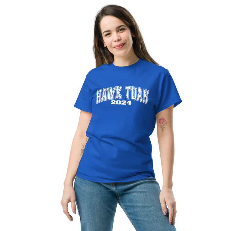 Hawk Tuah 2024 Classic Tee in ROYAL women1-Mockup