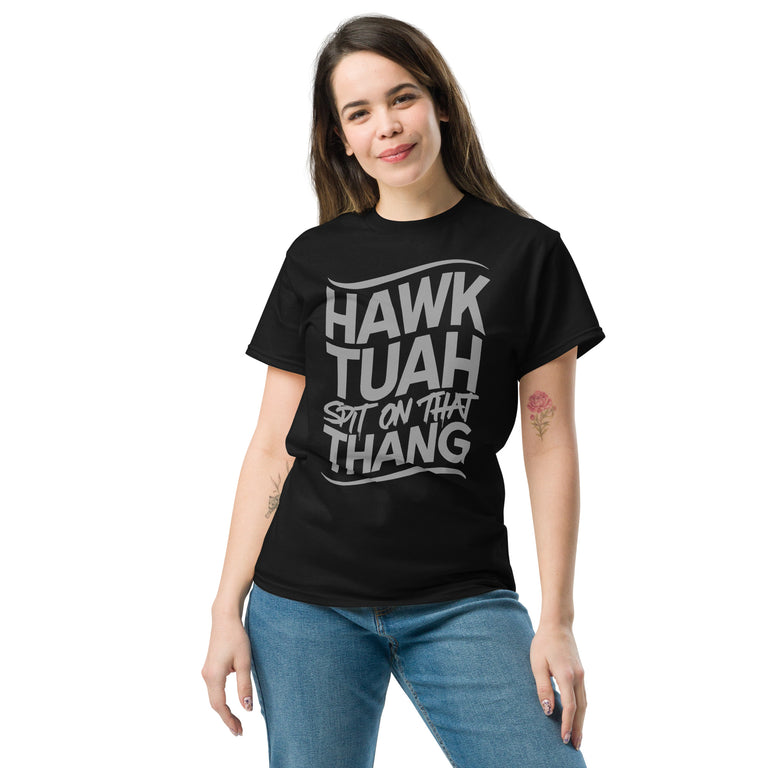 Hawk Tuah Spit On That Thang Tee in BLACK women1-Mockup