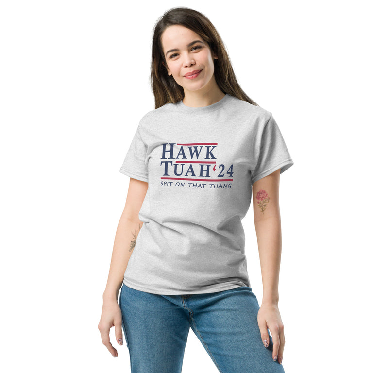 Hawk Tuah Spit On That Thang Voter Tee Classic in Ash Color - women2-Mockup