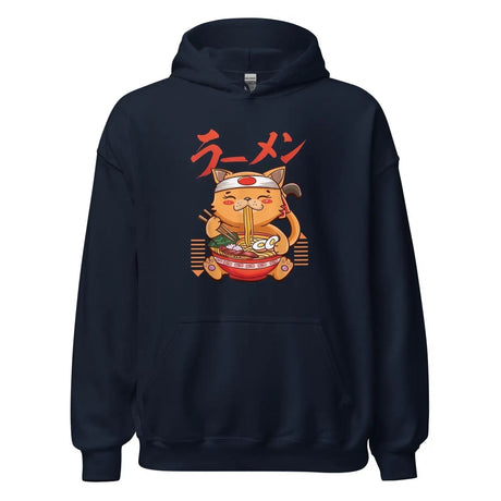 Adorable Chibi Cat Premium Hoodie in Navy Color - Ghost mockup