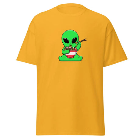 Alien Ramen Noodles Classic Tee in Gold Color - Ghost mockup