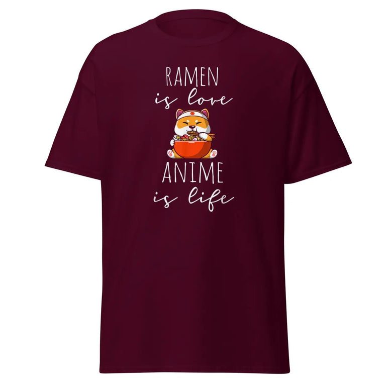 Anime and Ramen Classic Tee in Maroon Color - Ghost mockup