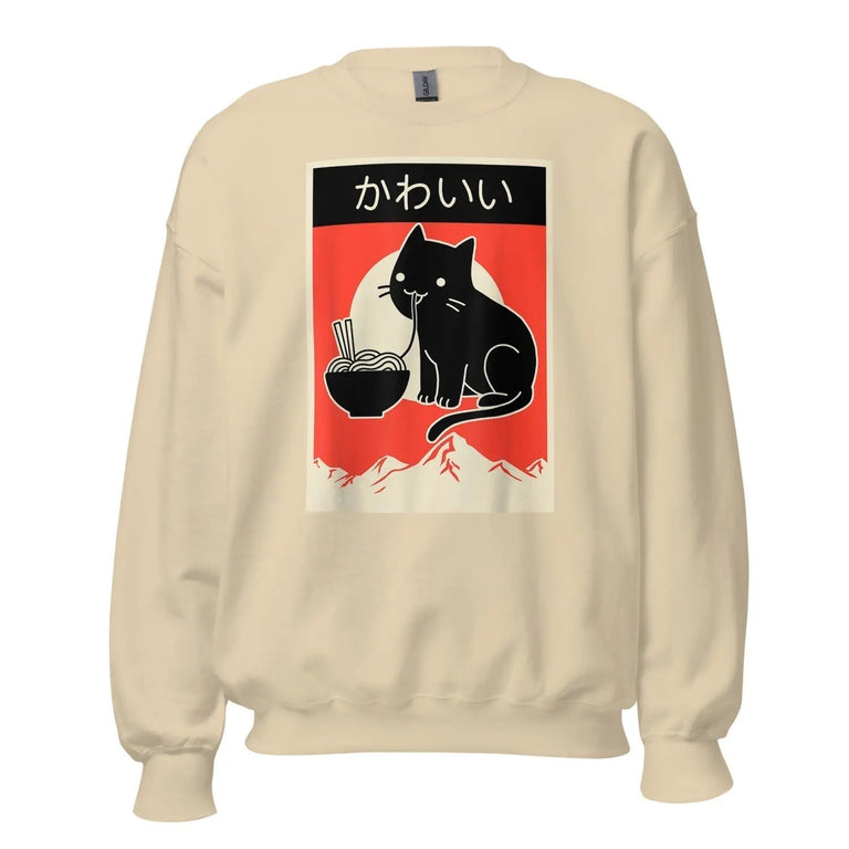 Black Cat Ramen Premium Sweatshirt in Sand Color - Ghost mockup