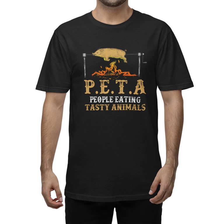 Bold 'P.E.T.A: People Eating Tasty Animals' Classic Tee in Black Color - Men cropped mockup