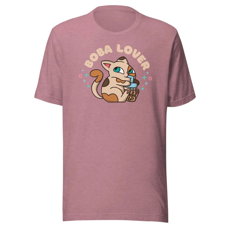 Cat Drinking Milk Tea Premium Tee in Heather Orchid Color - Ghost mockup