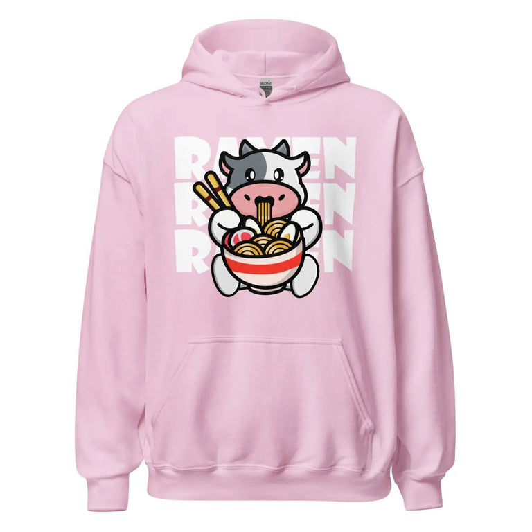 Cute Cattle Ramen Premium Hoodie in Light Pink Color - Ghost mockup