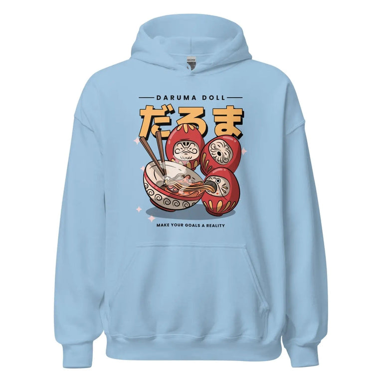 Daruma Doll Ramen Premium Hoodie in Light Blue Color - Ghost mockup