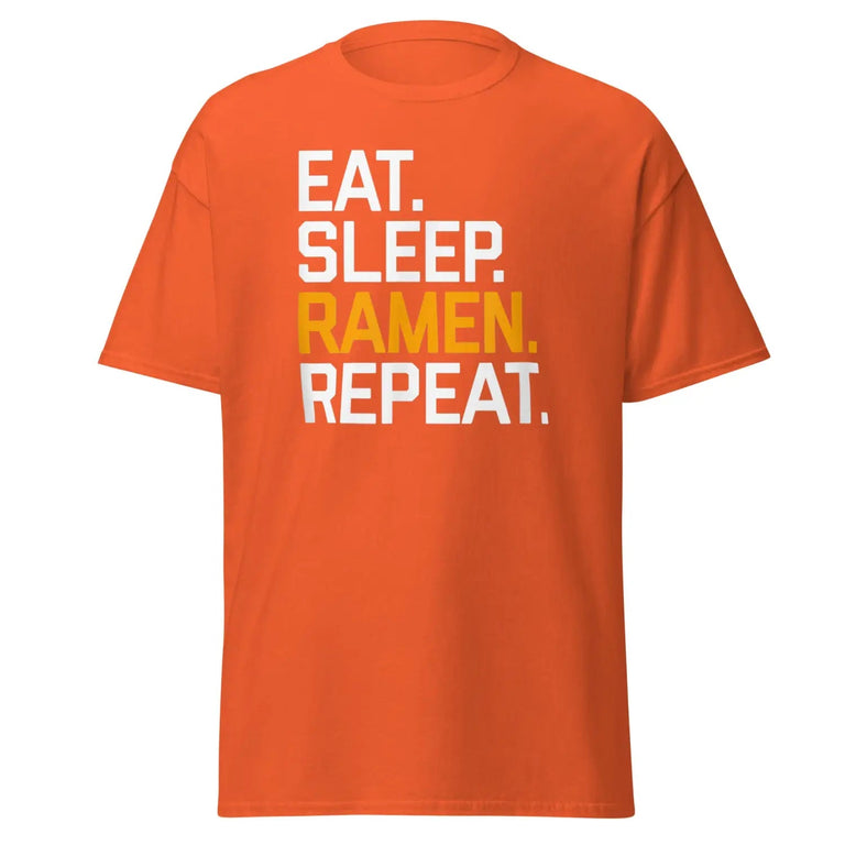 Eat Sleep Ramen Repeat Classic Tee in Orange Color - Ghost mockup