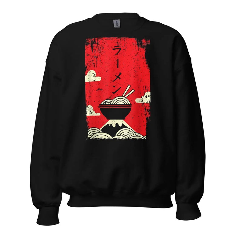 Fuji Ramen Vintage Sweatshirt in Black Color - Ghost mockup