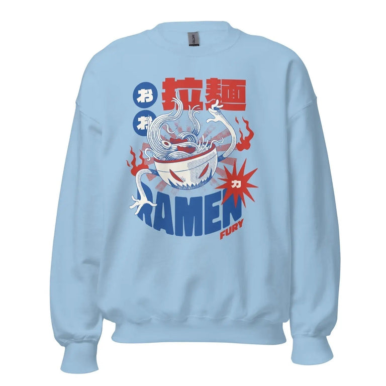 Fury Ramen Bowl Premium Sweatshirt in Light Blue Color - Ghost mockup