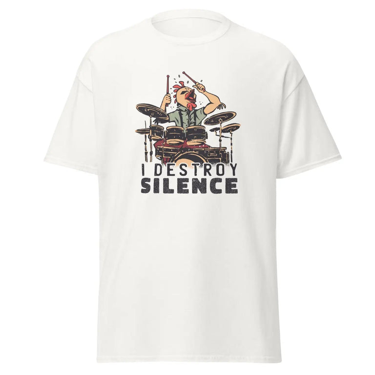 Destroy Silence Drummer Classic Tee in White Color - Ghost mockup