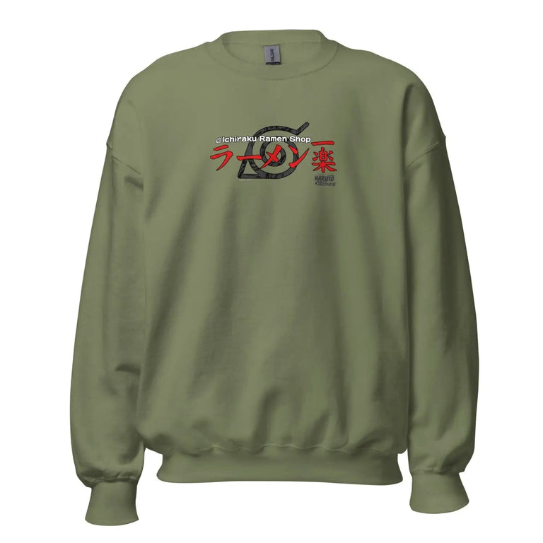 Ichiraku Ramen Premium Sweatshirt in Military Green Color - Ghost mockup