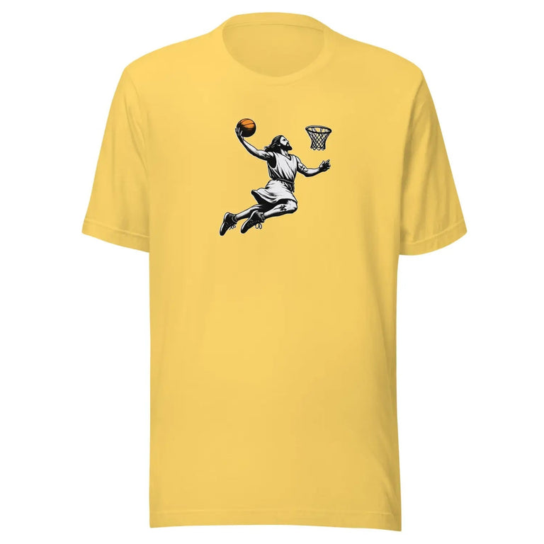 Jesus Play Basketball Premium Tee in Yellow Color - Ghost mockup