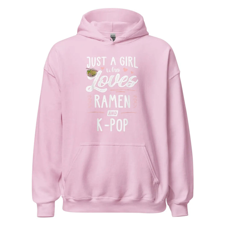 Just a Girl Who Loves Ramen and K-Pop Premium Hoodie in Light Pink Color - Ghost mockup