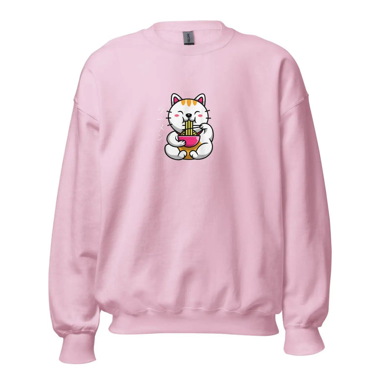 Kawaii Cat Eating Ramen Sweatshirt in Light Pink Color - Ghost mockup