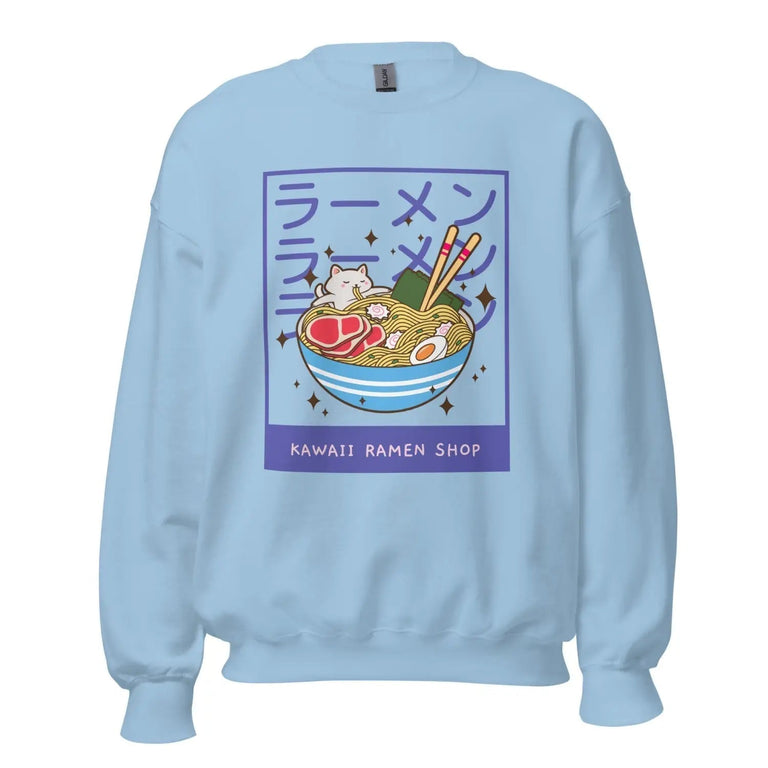 Kawaii Ramen Shop Premium Sweatshirt in Light Blue Color - Ghost mockup