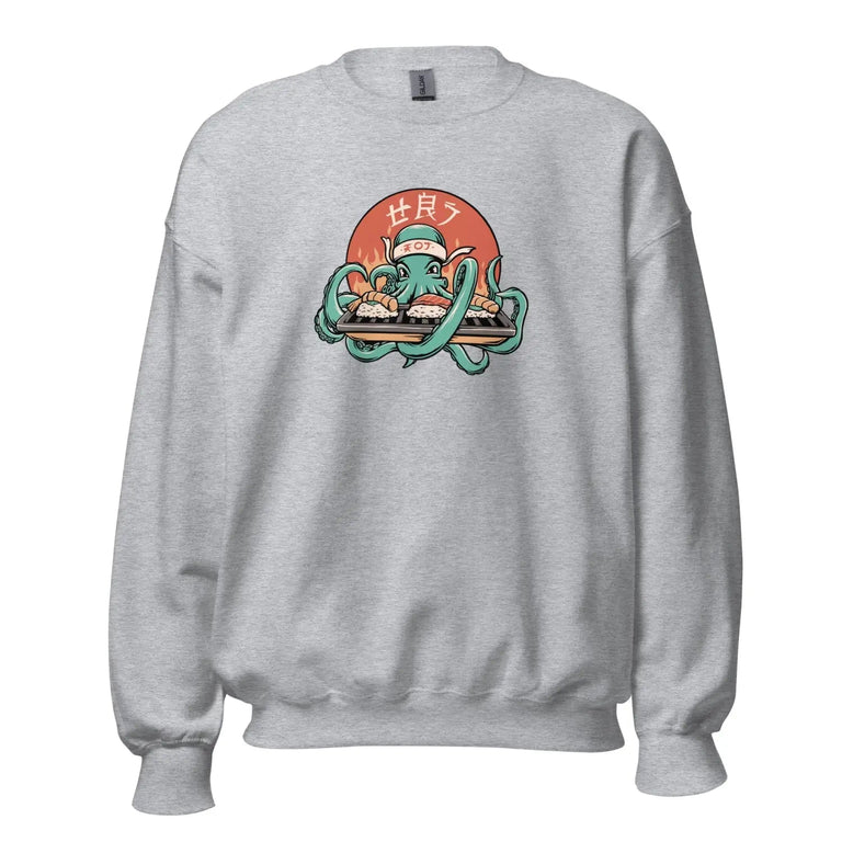 Kraken Sushi Feast Premium Sweatshirt in Sport Grey Color - Ghost mockup