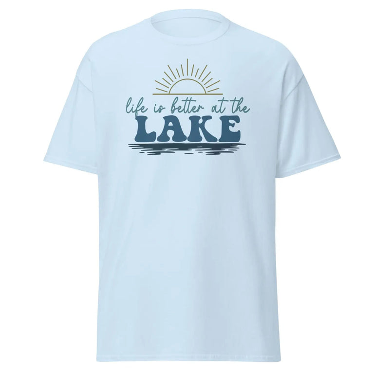 Life is Better at Lake Classic Tee in Light Blue Color - Ghost mockup