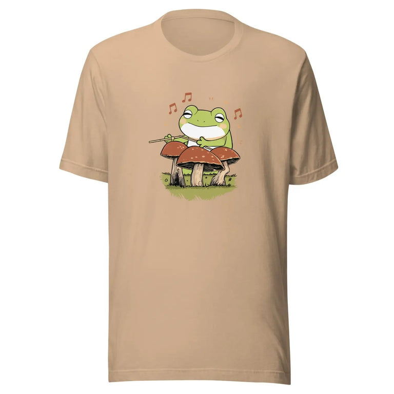 Mushroom Drums Melodic Frog Premium Tee in Tan Color - Ghost mockup