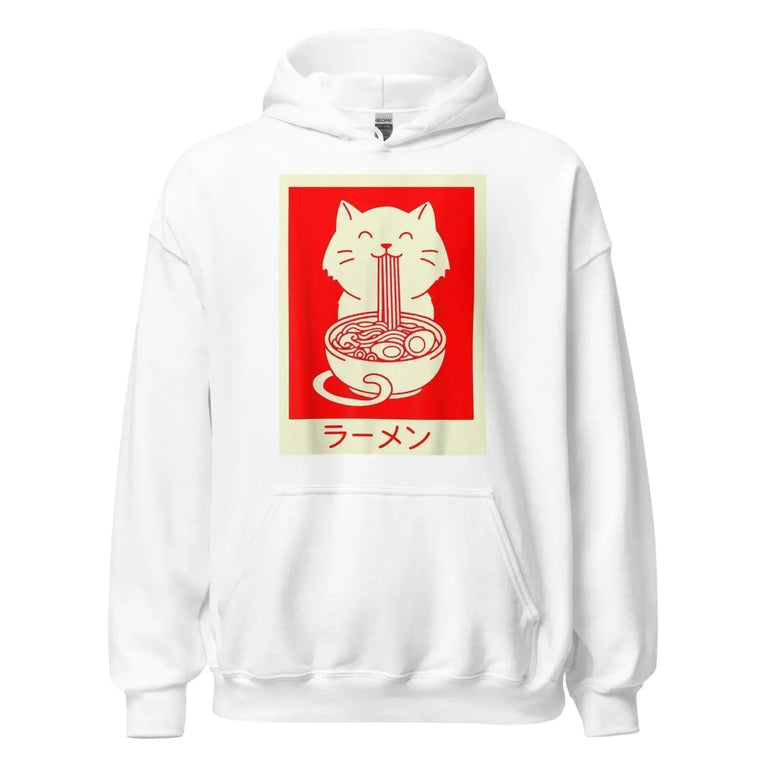 Neko Ramen Premium Hoodie in White Color - Ghost mockup