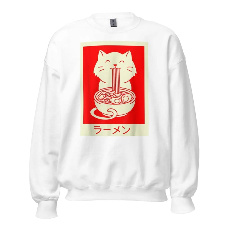 Neko Ramen Premium Sweatshirt in White Color - Ghost mockup