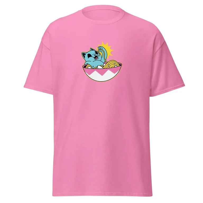 Neon Cat Ramen Bowl Classic Tee in Azalea Color - Ghost mockup