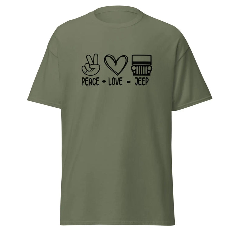 Peace Love Jeep Shirt in Military Green Color - Ghost mockup