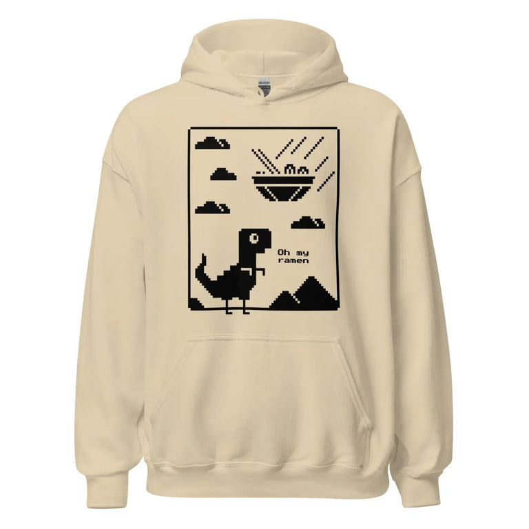 Pixel Dinosaur Ramen Noodle Premium Hoodie in Sand Color - Ghost mockup