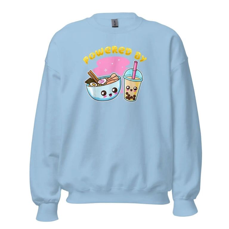 Powered by Ramen and Boba Premium Sweatshirt in Light Blue Color - Ghost mockup