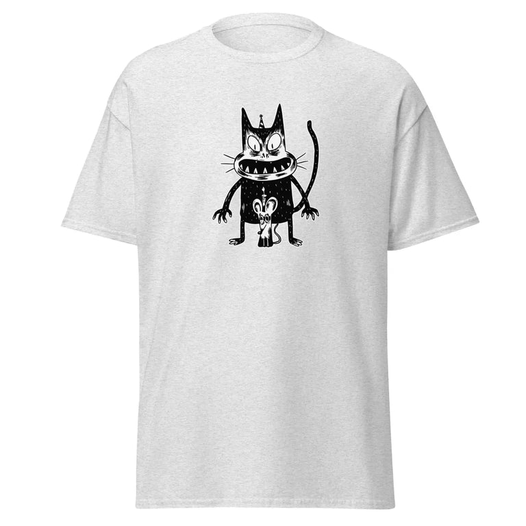 Quirky Cat Drawing Tee in Ash Color - Ghost mockup