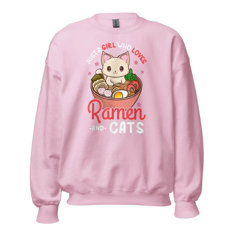 Ramen and Cats Lover Premium Sweatshirt in Light Pink Color - Ghost mockup