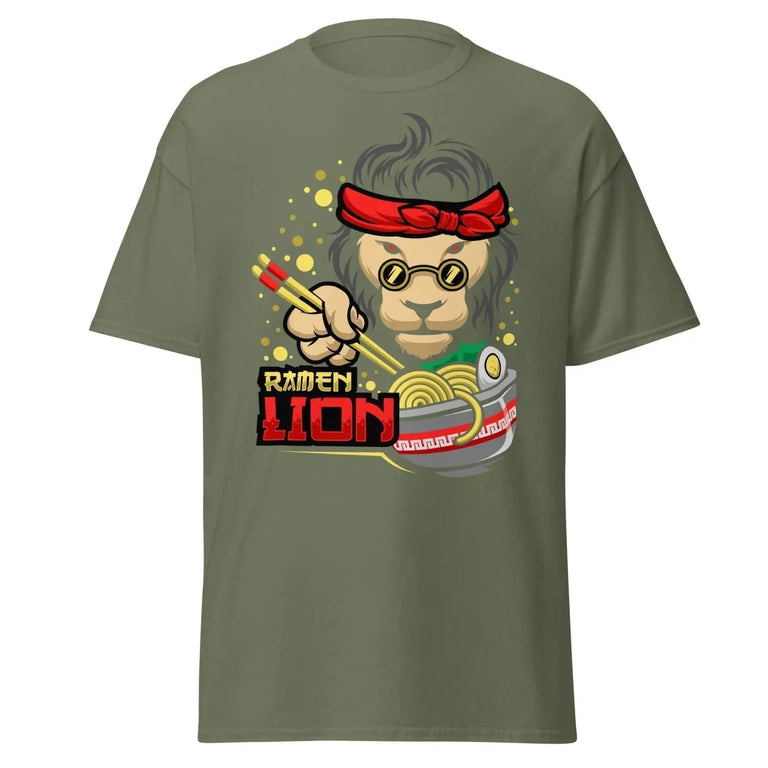 Ramen Hippie Lion Classic Tee in Military Green Color - Ghost mockup