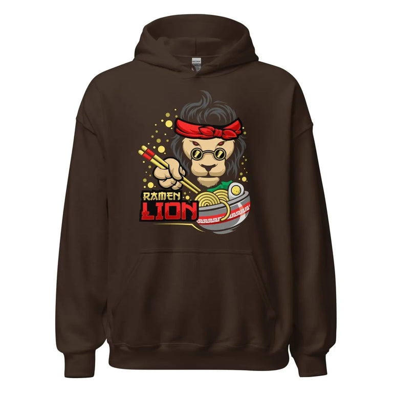 Ramen Hippie Lion Premium Hoodie in Dark Chocolate Color - Ghost mockup