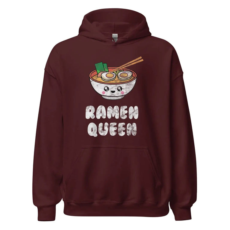 Ramen Queen Premium Hoodie in Maroon Color - Ghost mockup