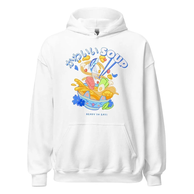 Ramen Soup Ready To Eat Premium Hoodie in White Color - Ghost mockup