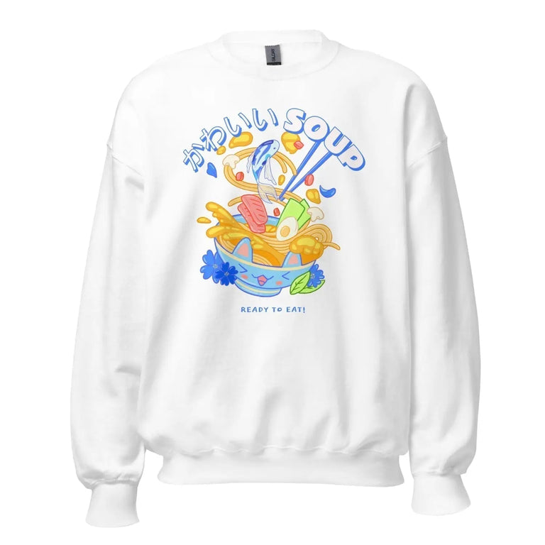 Ramen Soup Ready To Eat Premium Sweatshirt in White Color - Ghost mockup