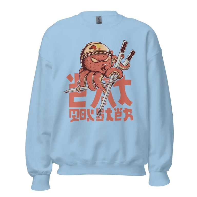 Samurai Octopus Premium Sweatshirt in Light Blue Color - Ghost mockup