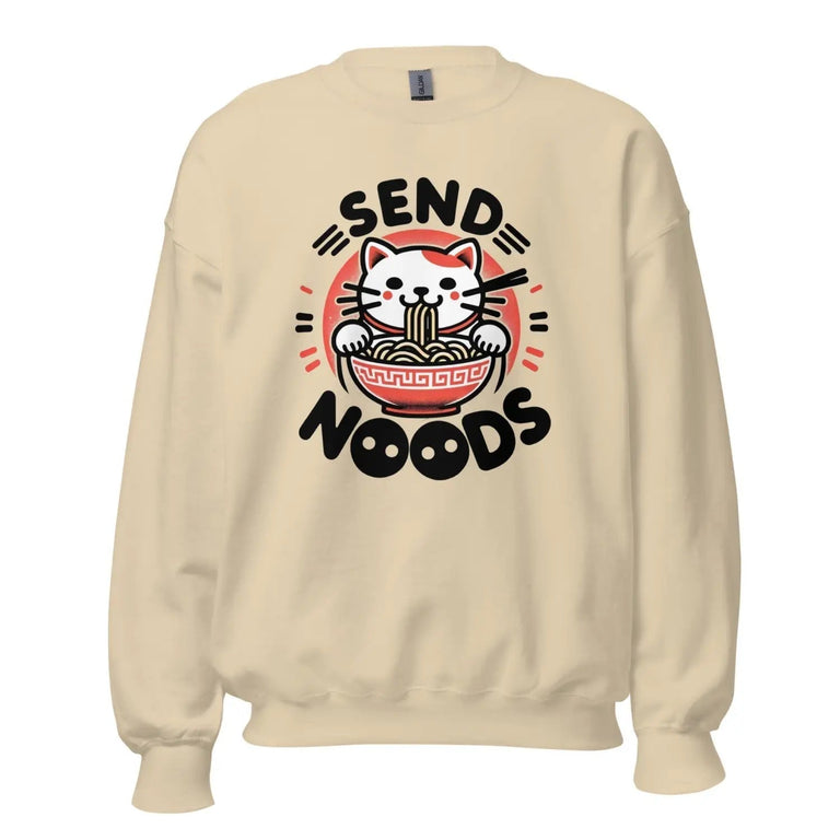 Send Noods Cat Premium Sweatshirt in Sand Color - Ghost mockup