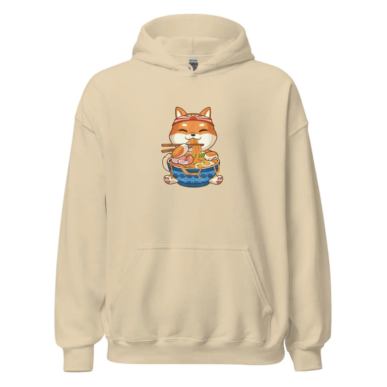 Shiba Inu Dog Eating Ramen Premium Hoodie in Sand Color - Ghost mockup