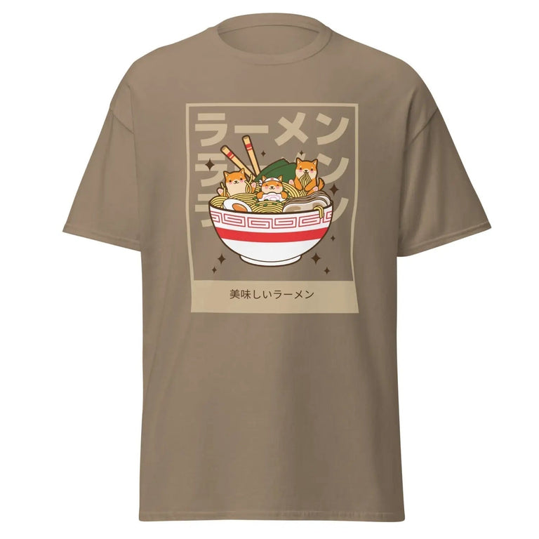 Shiba Pup Noodle Bowl Classic Tee in Brown Savana Color - Ghost mockup