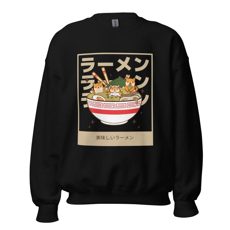 Shiba Pup Noodle Bowl Premium Sweatshirt in Black Color - Ghost mockup