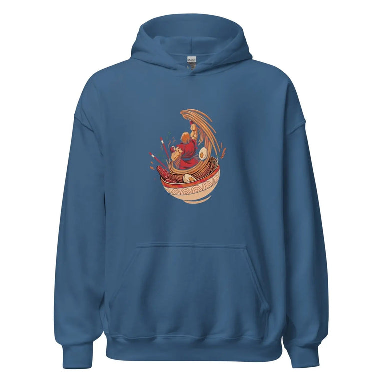 Shoryuken Noodle Premium Hoodie in Indigo Blue Color - Ghost mockup