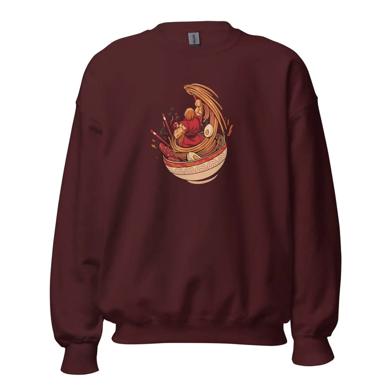 Shoryuken Noodle Premium Sweatshirt in Maroon Color - Ghost mockup