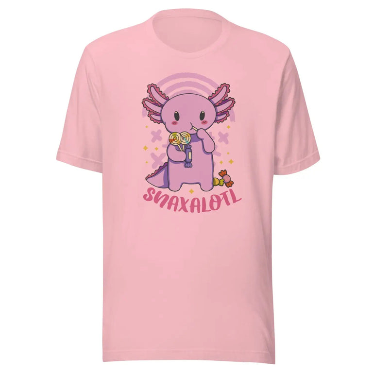 Snaxalotl Candy Crunch Premium Tee in Pink Color - Ghost mockup