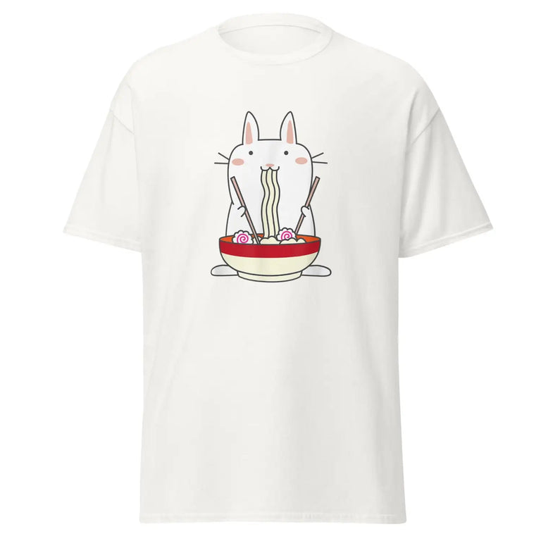 Snuggly Bunny Ramen Classic Tee in White Color - Ghost mockup