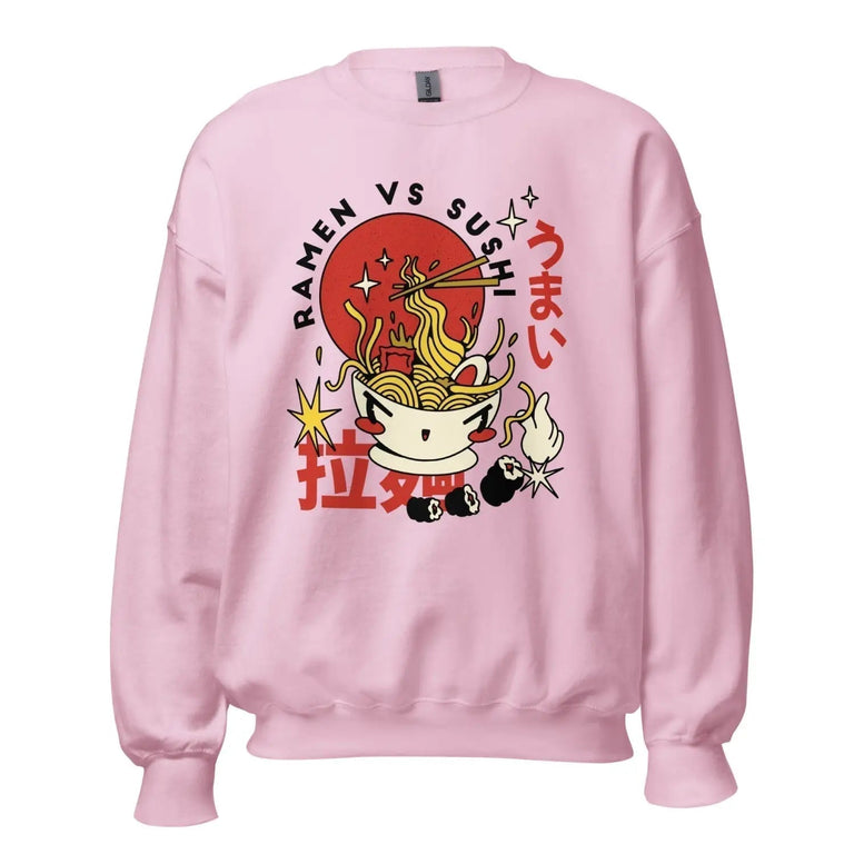 Sushi And Ramen Clash Premium Sweatshirt in Light Pink Color - Ghost mockup